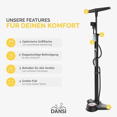 Підлоговий велосипедний насос DANSI COMFORT для всіх типів вентилів AV, SV, DV