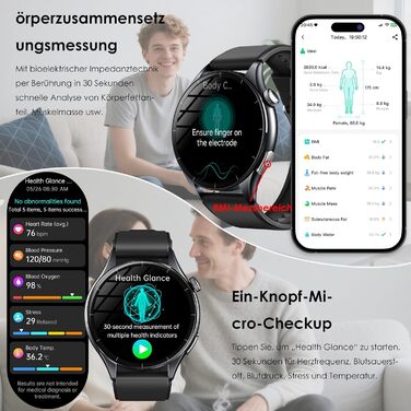 Новий смарт-годинник 2026 року для чоловіків з ЕКГ/монітором батареї/ІМТ/ВСР/сечовою кислотою/світлодіодним підсвічуванням, круглий AMOLED-годинник 1,56 дюйма з 24-годинним монітором артеріального тиску/SpO2/пульсометром, монітором сну/апное, екстреним ви