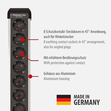 Розетка Brennenstuhl Premium-Protect-Line 8-місна із захистом від перенапруги 60 000 А (розетка з вимикачем і кабелем 3 м, зроблен