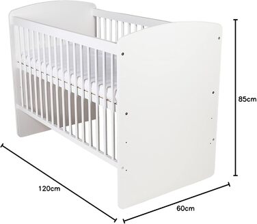 Дитяче ліжечко K2 Біле 12060 см Дерев&39яне дитяче ліжко з 3-позиційною регульованою висотою рейковою основою та 3 знімними перекладинами Ліжечко з сосни та МДФ Матрац не входить до комплекту, Біле