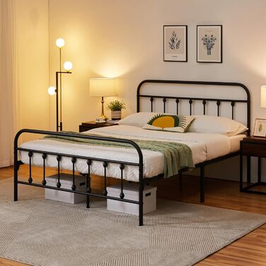 Ліжко Yaheetech Vintage Style Carpet 140 x 200 см з металевим каркасом та рейковою основою, сучасне гостьове ліжко, дитяче ліжко, чорне 140 x 200 см