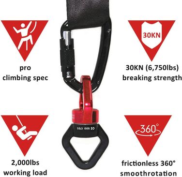 Поворотний з&39єднувач 30 кН, JIAMEIYI Обертовий пристрій Безпека на відкритому повітрі та в приміщенні Алюмінієвий сплав 360 Ротатор Гойдалка Спіннер Канат Поворотний ротор для скелелазіння Чорно-червоний