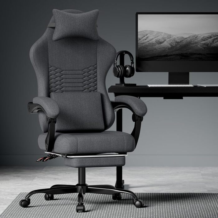 Ігрове крісло/офісне крісло, ергономічне, масажне сидіння з регульованою підставкою для голови та ніг, регульованими підлокітниками та 3D-підлокітниками, сталевий каркас (червоний) чорна тканина