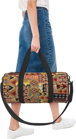 Спортивна сумка, дорожня сумка, з африканським текстилем, візерунок печворк, сумка для подорожей на вихідні, чорна, універсальний розмір, сумка для подорожей