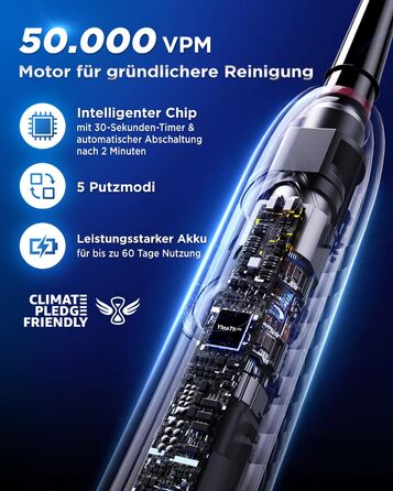 Електрична зубна щітка з обертанням для дорослих та дітей, 8 насадок (2 типи), 3 рівні інтенсивності, 5 режимів, з настінним тримачем та зарядною станцією, таймер чищення 2 хвилини, чорний колір, (в упаковці)