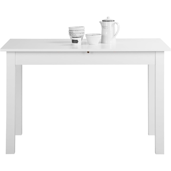 Розсувний обідній стіл mbelando на 4 ніжках білого кольору, стійкий до ударів та подряпин, вміщує до 6 осіб - 120 (160) x 76,5 x 70 см (Ш/В/Г) Розсувний стіл, дерев&39яний стіл, обідній стіл, кухонний стіл, прямокутний 120 см, білий