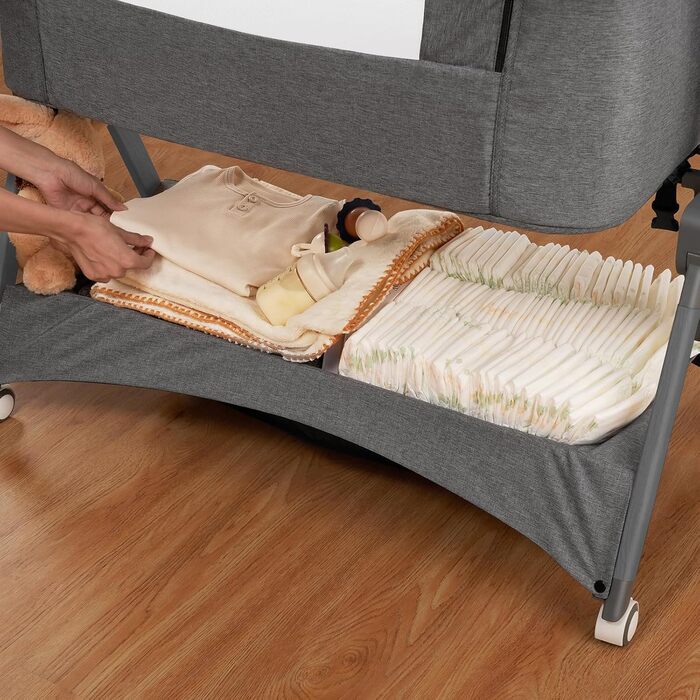 Дитяче ліжечко babyboat 3 в 1, портативне дитяче ліжечко з колесами, регульоване дорожнє ліжечко з матрацом та сумкою, сірого кольору, колиска для дітей 0-6 місяців, сірий-1