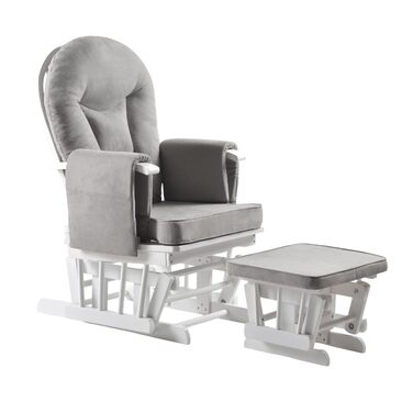Крісло-гойдалка з підніжкою - Регульована спинка, крісло для годування та крісло для телевізора, функція крісла для годування, ідеально підходить для будь-якої вітальні, крісло з натурального дерева сіро-білого кольору, крісло для читання з функцією відки