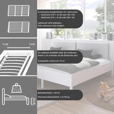 Сімейне ліжко, ліжко, багатомісне ліжко, спальна зона 270x200 см для сну з родиною, колір білий, 278x95x217 см, дерев&39яне узголів&39я 270x200 см