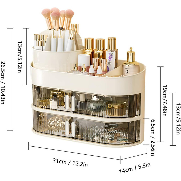 Органайзер для макіяжу, органайзер для косметики з шухлядами, зберігання косметики для догляду за шкірою, краси, ванної кімнати, туалетного столика, спальні, туалетного столика, шухляди з подвійними дверцятами
