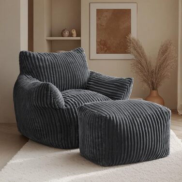 Диван-гойдалка JULY&39S SONG зі спинкою та підставкою для ніг, крісло-мішок XXL з пуфом для дорослих, диван-лінивець, подушка для сидіння в приміщенні для спальні, вітальні, зимового садка, темно-сірий