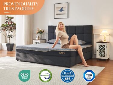 Зонний матрац з холодної піни, 90 x 200 см, матрац з гелевої піни з ефектом пам&39яті, середньої жорсткості (H3), суперм&39який, висота 20 см, сертифікований Oeko-TEX 100, дихаючий матрац, що згортається, чорний, 90 x 200 см, 7-