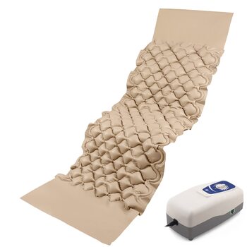 Комплект протипролежневих матраців SANICO Complete - Надувне протипролежневе ліжко з моторизованим компресором та торцевими клапанами - Накладка для полегшення пролежнів, покращена якість сну, макс. 135 кг, бежевий матрац - Комплект