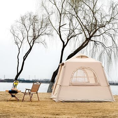 Надувний кемпінговий намет з ручним насосом. Легке встановлення. Водонепроникний та вітрозахисний надувний намет для 2-10 осіб. Надувний намет/будинок/каюта Oxford для глемпінгу (240*240*190 см).