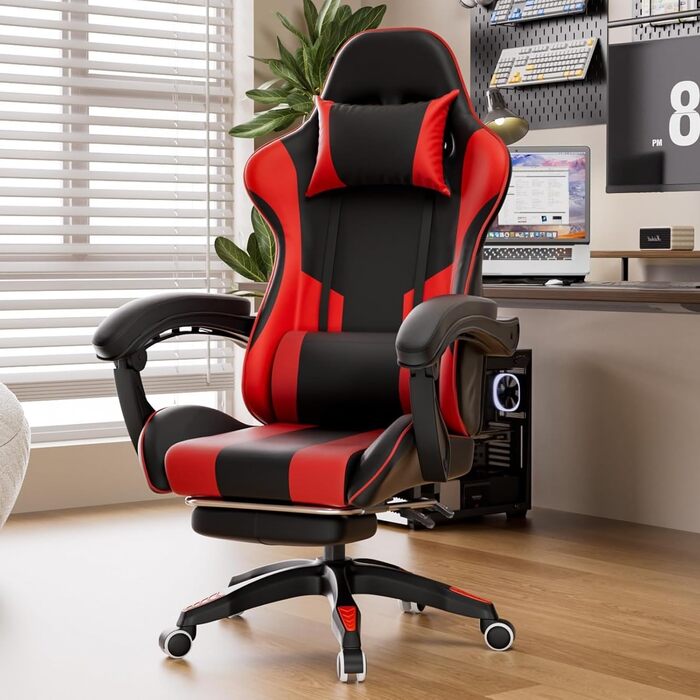 Ігрове крісло, комп&39ютерне офісне крісло з підставкою для ніг, ігрове крісло (червоне) Rot