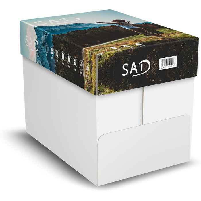 Папір для принтера SAD DIN A4 2500 аркушів, 80 г/м, яскраво-білий CIE 161, універсальний папір оптом, підходить для всіх принтерів, високоякісний копіювальний папір, сертифікований FSC