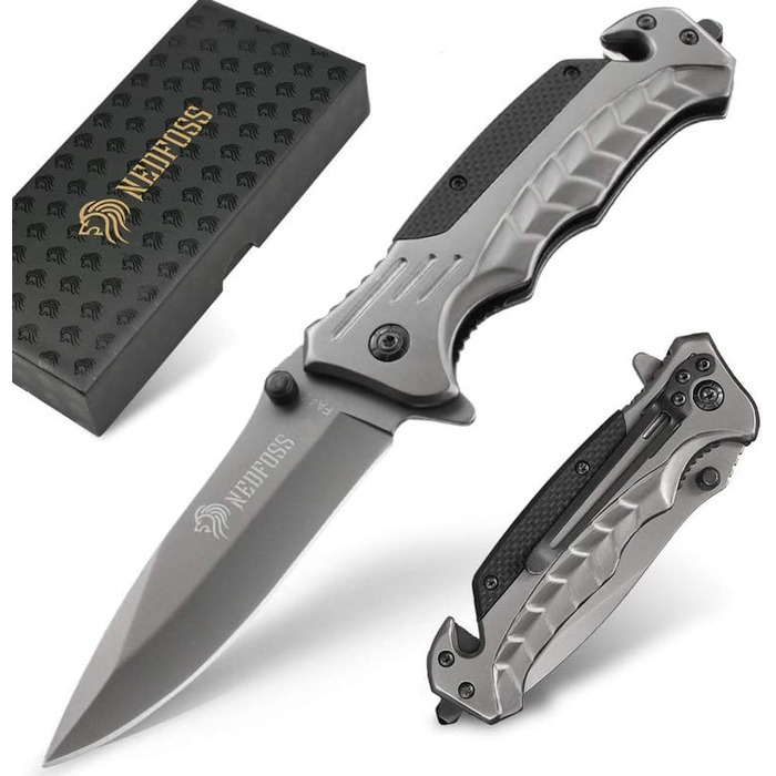 Кишеньковий ніж NedFoss FA46, рятувальний ніж з ремінним різаком та склорізом, складаний ніж з кріпленням на ремінь, одноручний ні