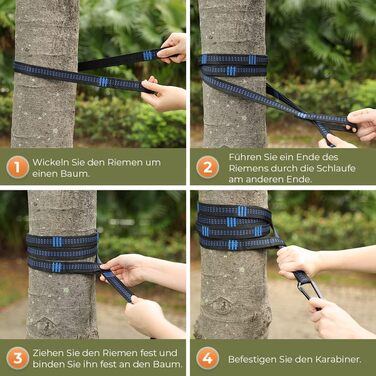 Ультралегкий гамак для подорожей Glymnis з підвісними тросами та сталевими карабінами, вантажопідйомність до 300 кг