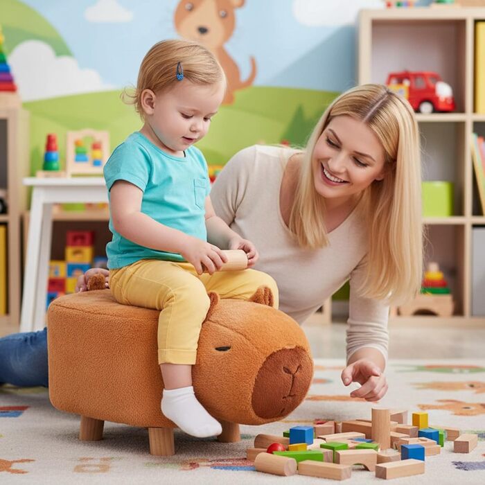 Стільчик у формі капібари з мультфільму - дитячий стільчик для сидіння, безшумна лавка на поворотних колесах для щоденних занять, дерев&39яне сидіння у формі тварин із заокругленим дизайном, домашні меблі, грайливе місце для відпочинку в передпокої та віт