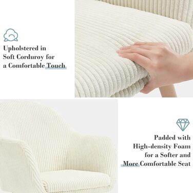 Обідні стільці WOLTU, комплект з , для спальні, кухні, вітальні, м&39які кухонні стільці, сучасні, з підлокітниками, ніжки з масиву дерева, вельветове сидіння, кремово-білий колір, комплект з