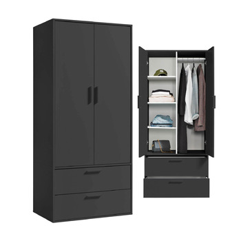 Шафа mokebo Герой одягу (80x180x51 см) з 2 шухлядами та 4 відділеннями, шафа, шафа для передпокою або комора для спальні чи гардеробної з дерева чорного антрацитового кольору, ширина 80 см З вішаком для одягу та відділеннями