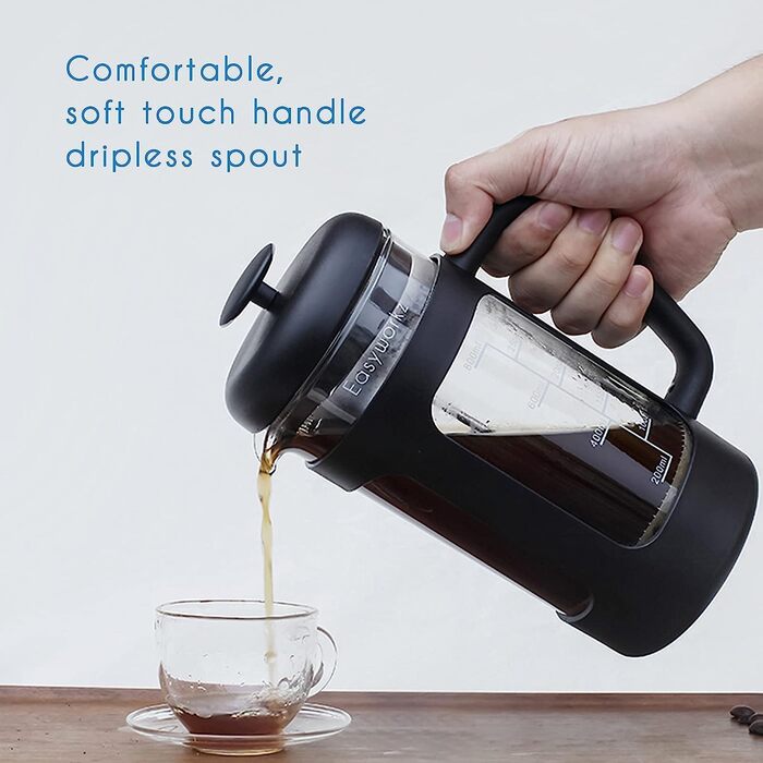Прес для кавоварки Easyworkz French Press 350 мл з боросилікатним склом, неслизька м&39яка ручка, чорний