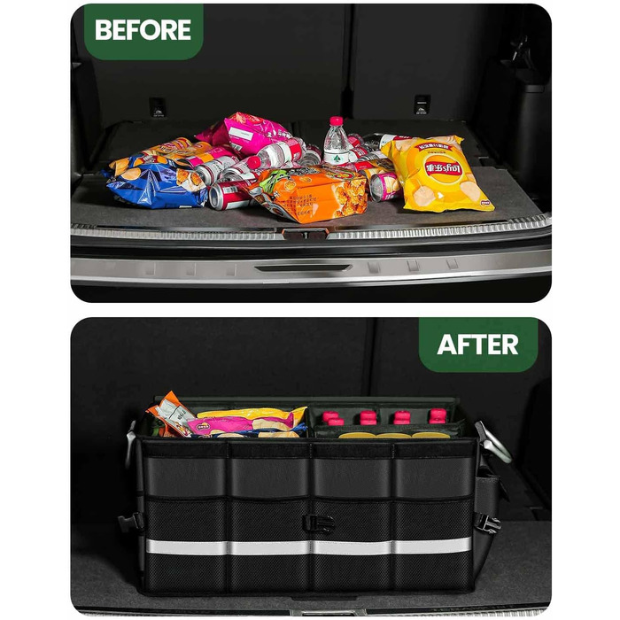 Органайзер для багажника WINHUNT, автомобільний органайзер для зберігання речей з водонепроникним кишенею, складний органайзер з багатьма відділеннями для автомобіля, позашляховика, седана, пікапа (Чорний, 66л) Чорний 66л