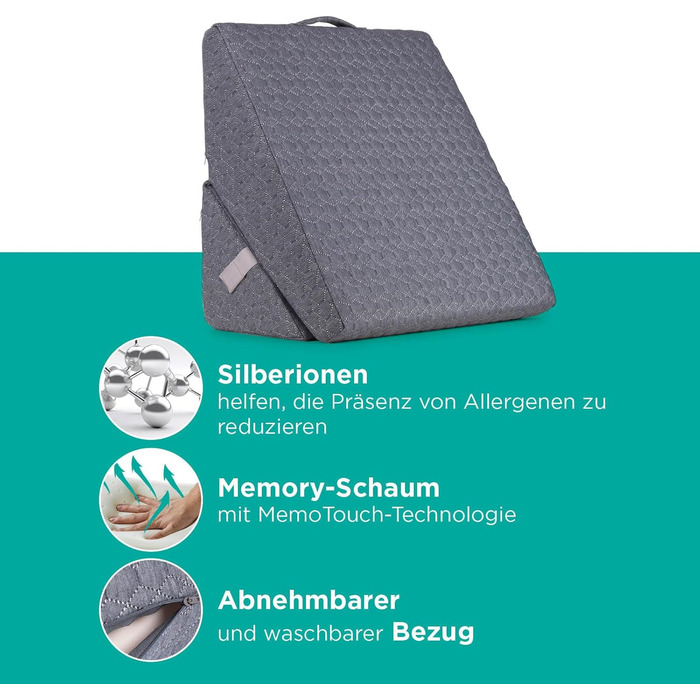 Подушка для читання Vitapur 3-в-1 - Ергономічна спинка з регульованими підлокітниками та знімною подушкою для шиї - Для ліжка, дивана та крісла - Дихаюча чохол - Сірий 54,5 x 33 x 55 см