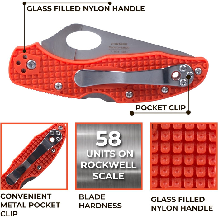 Кишеньковий складаний ніж зі сталі 440C лезо 75 мм нековзна ручка з кліпсою Кемпінг Полювання Риболовля Відкритий EDC ніж 175 мм 6