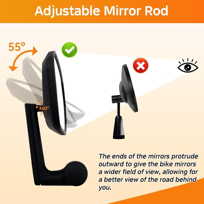 Регульоване велосипедне дзеркало Homieway для кріплення на кермо Скляна лінза, стійка до подряпин Дзеркало заднього виду для електровелосипеда (ліве)