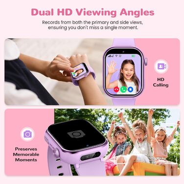 Розумний годинник RUXINGX 4G для дітей з GPS та телефонними дзвінками, дитячий годинник із водонепроникністю IP68, подвійним переглядом, голосовим чатом, ліхтариком, шкільним режимом, крокоміром, будильником для хлопчиків та дівчаток, фіолетовий