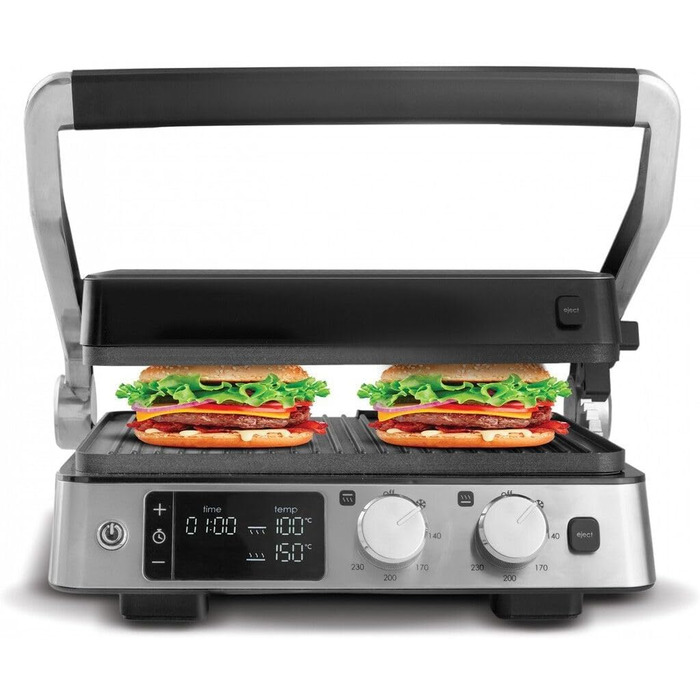Сендвічниця 3 в 1 Karaca Compact Steel Sear & Grill Inox 2008 електрогриль, тостер та контактний гриль із швидким нагріванням, регулюванням температури та висоти, нержавіюча сталь