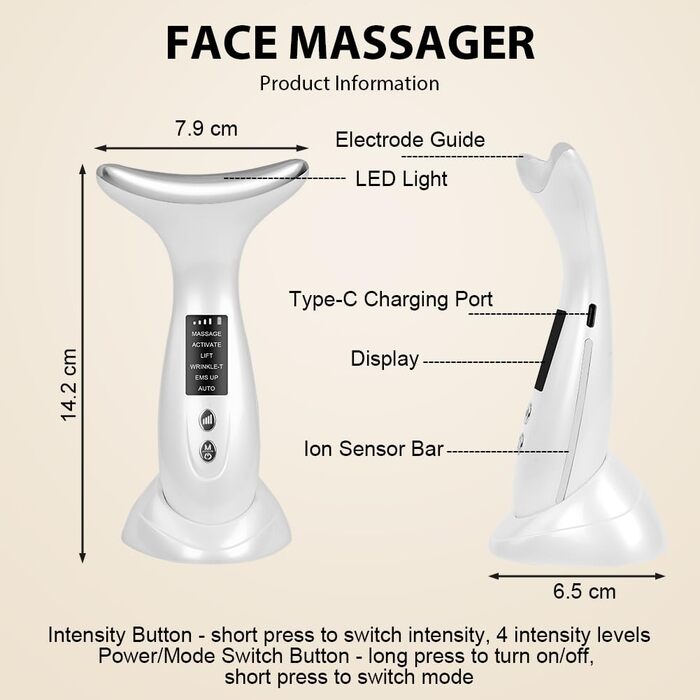 Масажер для обличчя AOGOE проти зморшок, пристрій для обличчя 45 V Face Beauty Meter, пристрій для краси обличчя 3-в-1 для підтяжки та підтяжки шкіри, EMS масаж обличчя для жінок чоловіків V Shape Face пристрій