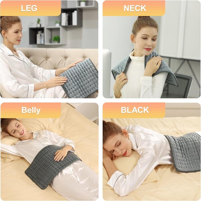Грілка, грілка з автоматичним вимкненням, грілка для спини, шиї, плечей, живота, м&39яка фланелева поверхня (30 x 60 см) 30x60 см Темно-сіра