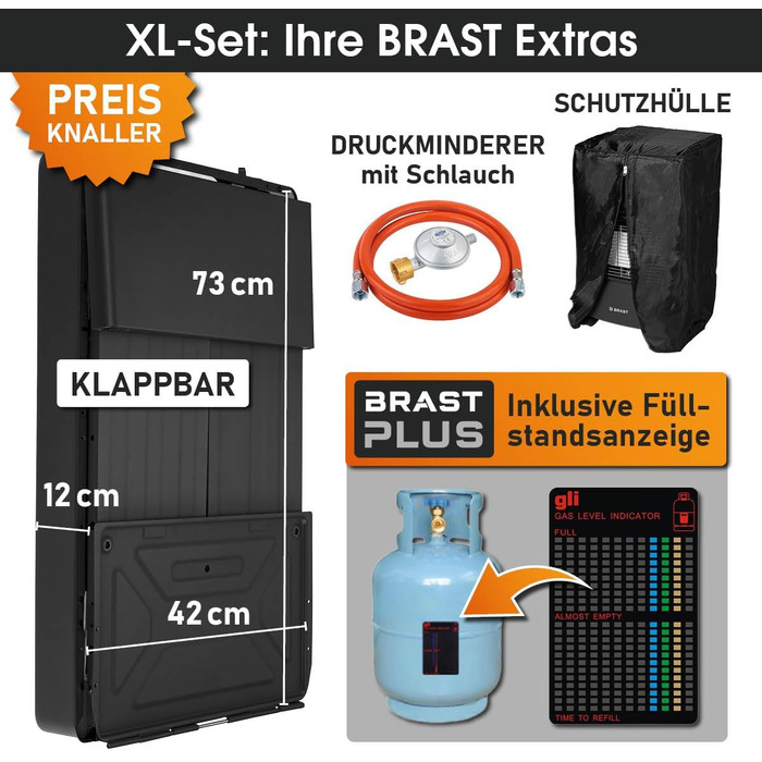 Газовий обігрівач BRAST Керамічний вулкан 4200 Вт 3 режими нагріву У комплекті захисний чохол, регулятор тиску зі шлангом та індикатор рівня заповнення Складаний та портативний Для газових балонів до 15 кг Газовий обігрівач, радіаційний обігрівач