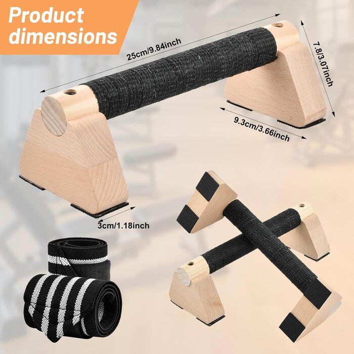 Дерев&39яні ручки для віджимань з ремінцями на зап&39ястя, 2 шт., перекладина для віджимань 25 см, паралельні бруски, що не ковзають у суглобах, ергономічні, нековзні ручки для стійки на руках, обладнання для калістеніки для віджимань у стійці на руках