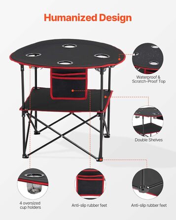 Складаний фуршетний стіл VEVOR, портативний універсальний стіл, 72 x 72 см, водонепроникний стіл з тканини Оксфорд 600D з сумкою для перенесення та 4 підставками для напоїв, садовий стіл, кемпінговий стіл для вечірок та пікніків, чорний