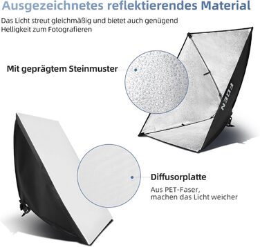 Набір софтбоксів Photo Studio, набір світлодіодного освітлення Softbox 2 x 50 x 70 см з 85 Вт 2700-6400K, 2 м повністю регульована світлова підставка для YouTube, запису відео Tiktok, студійних портретів, фотографії