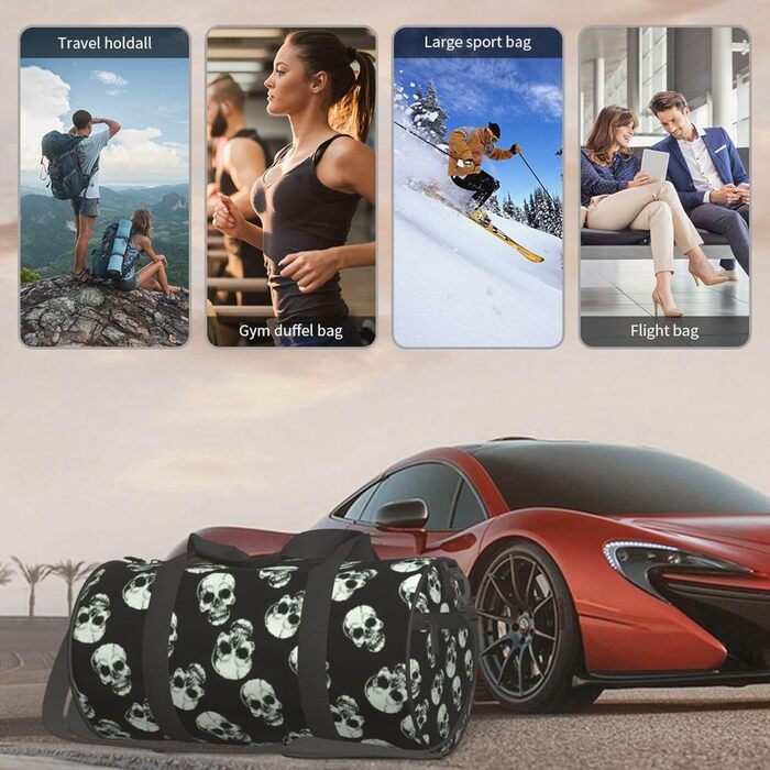 Дорожня сумка Happy Dolphin Runde великої місткості, легка та міцна, ідеальний подарунок для подорожей, відпустки, ділових поїздок та іншого, Чорний череп, універсальний розмір