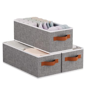 Складаний кошик для зберігання з 3 предметів, кошики для зберігання з ручкою, органайзер для гардеробу, коробки для зберігання для ванних кімнат, шаф та полиць, 38x15,5x13 см, сірий, 3 шт. сірого кольору