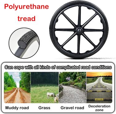 Заміна для задніх коліс інвалідного візка, 2 шт. и, 20 дюймів, 22 дюйми, 24 дюйми, колесо для інвалідного візка, суцільні поліуретанові шини для інвалідних візків, з підшипниками, ручкою та різьбовим валом/22 дюйми (56 см)*13/8