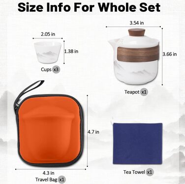 Порцеляновий набір для чайної церемонії Гунфу, портативний керамічний чайник, міні-набір для подорожей Все в одному, для дому, подарунка, кемпінгу, пікніка, офісу, бізнесу та готелю