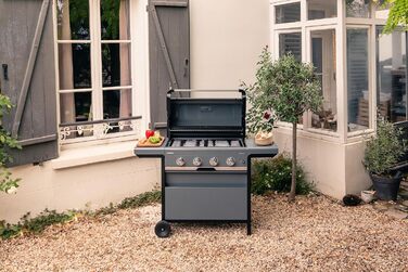 Газовий гриль Campingaz 4 Series Select L Grillset з додатковою решіткою, чохлом та набором аксесуарів, 4 сталеві пальники, термометр на кришці, система InstaClean, потужність 12 кВт
