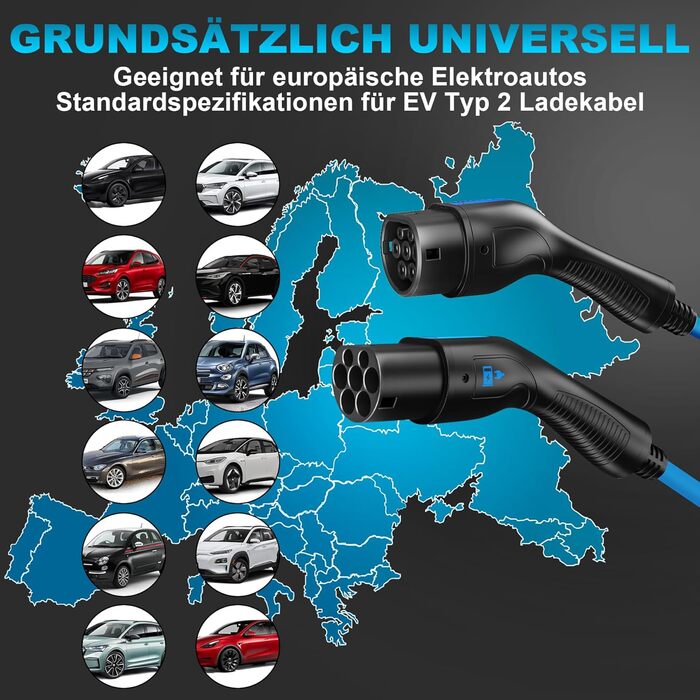 Тип 2 зарядний кабель для електромобілів 22кВт 7м з сумкою Зарядний кабель електромобіль тип 2 3-фазний для електромобіля IP55 Вод