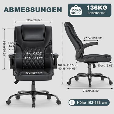 Крісло керівника AnyGod зі штучної шкіри, ергономічне офісне крісло з поперековою опорою, міцне поворотне крісло зі складними підлокітниками та регулюванням висоти для домашнього офісу, чорне
