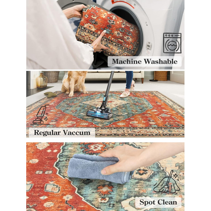 Килимок для дверей KIMODE Boho для дому, 60 x 90 см, Килимок для дверей з коротким ворсом, який можна прати, зі штучної вовни зі стертою текстурою, нековзний, м&39який килимок для ванної кімнати, для вхідних дверей, спальні, кухні, вхідної зони, червоний,