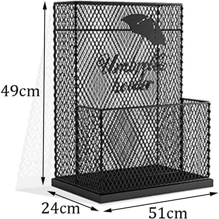 Підставка для парасольок, підставка для парасольок з кованої сітки, для зберігання 25 довгих і коротких парасольок, коробка для парасольок для дому, готелю та офісу/чорна/51*24*49 см парасолька для зберігання (F