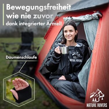 Спальник з рукавами Спальники для дорослих, для активного відпочинку та кемпінгу 3 сезони Спальник-ковдра з отворами біля ніг 220x80 см, водовідштовхувальний В комплекті подушка Nature Rovers Black