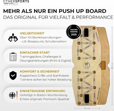 Дошка для віджимань Pro 3 Максимально ефективне тренування грудних мязів з функцією балансу та опору Деревяна дошка для віджимань Тренажер для грудних мязів III. З еспандерами та півроликом