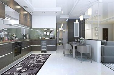 Кухонна доріжка, кухонний килимок, килимова доріжка, кавовий дизайн можна прати, розмір приблизно 60 x 180 см, дизайни кава чорно-біла кава чорно-білий приблизно 60 x 180 см